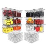 12 Pack Plastic Food Pan with Lid 1/6 Size 4 Inch Deep Restaurant Clear Food Storage Containers Polycarbonate Commercial Hotel Pans for Fruits Vegetables Beans Corns (12 PCS, 4'' Deep)