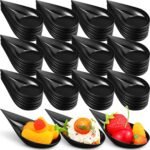 300 pack 4inch Tear Drop Mini Appetizer Plates Spoons Plastic Tasting Spoons, Dessert Bowls & Mini Dessert Containers Disposable Catering Supplies for Parties & Events(Black)