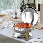 4-Pack 5QT Round Stainless Steel Chafing Dishes for Buffet with Elegant Gold Finish - Buffet Servers and Warmers, Food Warmers for Parties, Weddings, Catering - Includes Tongs and Spoons - Image 9