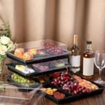 Shellwei 10 Pack Extra Large Divided Catering Trays with Lids 15 x 10 Inch Charcuterie Board with Lid Reusable Plastic Tiramisu Catering Trays Serving Platter for Travel Picnic Party (Black) - Image 4
