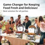 4-Pack 5QT Round Stainless Steel Chafing Dishes for Buffet with Elegant Gold Finish - Buffet Servers and Warmers, Food Warmers for Parties, Weddings, Catering - Includes Tongs and Spoons - Image 8