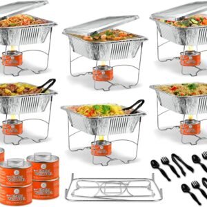 Disposable Chafing Dish Buffet Set, Foldable Rack for Storage Convenience, 6 Half Size Pans (9x13) Food Warmers for Parties & BBQ's, Catering Buffet Servers and Warmers Set for Indoor/Outdoor Events