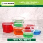 Freshware Plastic Portion Cups with Lids [2 Ounce, 100 Sets] Disposable Plastic Cups for Meal Prep, Salad Dressing, Jellos Shot Cups, Souffle Cups, Condiment and Dipping Sauce Cups - Image 5