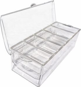 Ice Chilled 5 Compartment Condiment Server Caddy - Serving Tray Container with 5 Removable Dishes with Over 2 Cup Capacity Each and Hinged Lid | 3 Serving Spoons + 3 Tongs Included - Image 4