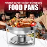 Chafing Dish Buffet Set of 6 Pack, 5QT Round Stainless Steel Chafer for Catering, Upgraded Chafers and Buffet Warmer Sets with Food & Water Pan, Lid, Frame, Fuel Holder for Event Party Holiday - Image 8