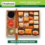 Freshware Plastic Portion Cups with Lids [2 Ounce, 100 Sets] Disposable Plastic Cups for Meal Prep, Salad Dressing, Jellos Shot Cups, Souffle Cups, Condiment and Dipping Sauce Cups - Image 4