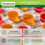 Freshware Plastic Portion Cups with Lids [2 Ounce, 100 Sets] Disposable Plastic Cups for Meal Prep, Salad Dressing, Jellos Shot Cups, Souffle Cups, Condiment and Dipping Sauce Cups - Image 6