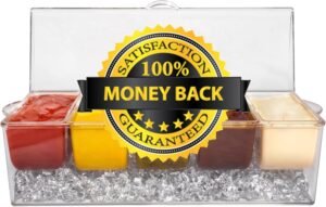 Ice Chilled 5 Compartment Condiment Server Caddy - Serving Tray Container with 5 Removable Dishes with Over 2 Cup Capacity Each and Hinged Lid | 3 Serving Spoons + 3 Tongs Included - Image 2