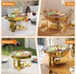 4 Pack Gold Round Chafing Dishes for Buffet, 5 QT Food Warmers and Cold Food Server for Parties, Events Hosting, Family Gatherings, Full Set Catering Supplies with Serving Utensils Accessories - Image 8